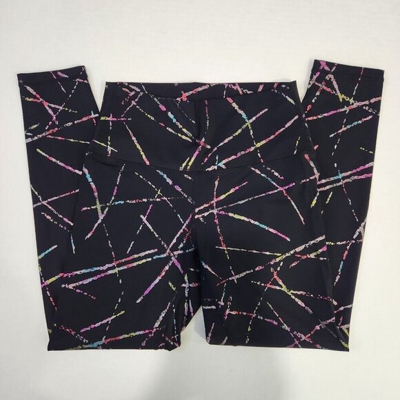 Zyia Active Crop Leggings‎ 4 Black Rainbow Foil Abstract Stripe Activewear - Picture 9 of 9